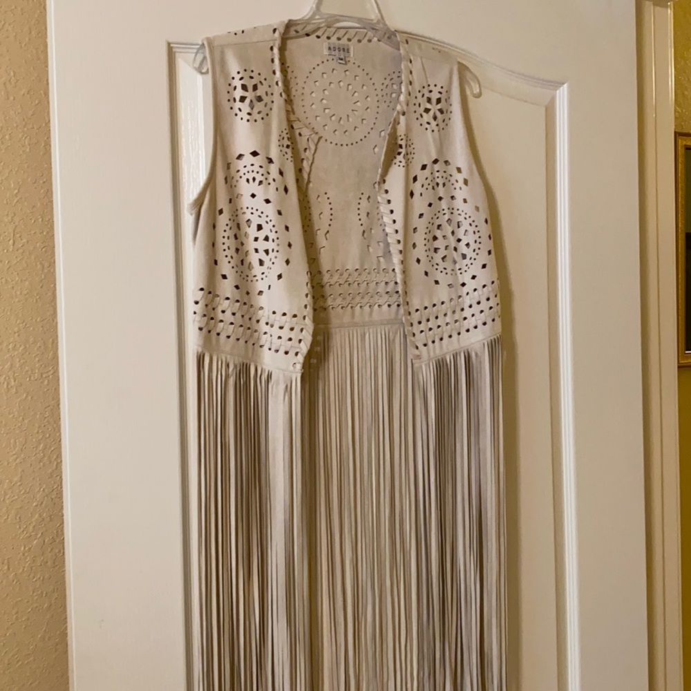 Ladies faux suede fringe vest